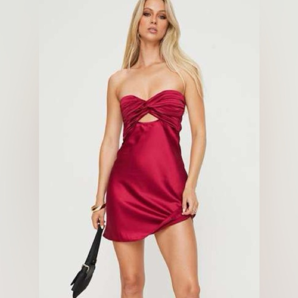 Princess Polly Satin Strapless Mini Dress in Burgundy
